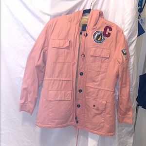 Baby pink fur jacket w/patches